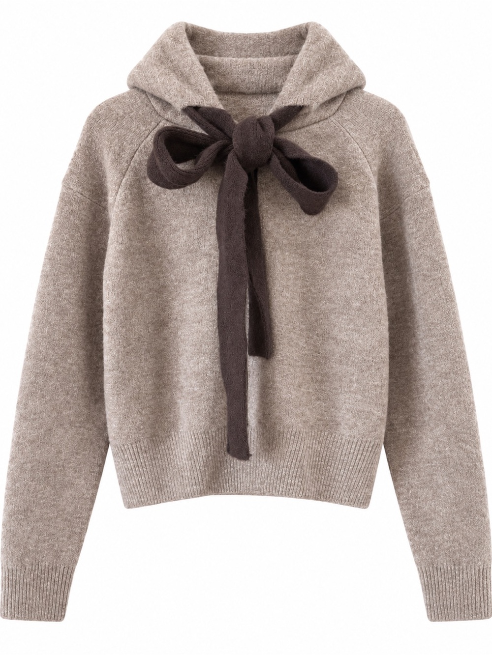 Zara Taupe Hooded Sweater with Dark Brown Bow